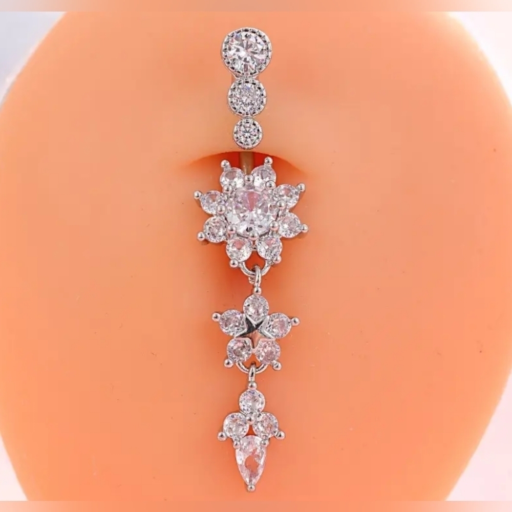 2 For 25$new!Elegant Silver Crystal Drop Belly Rings